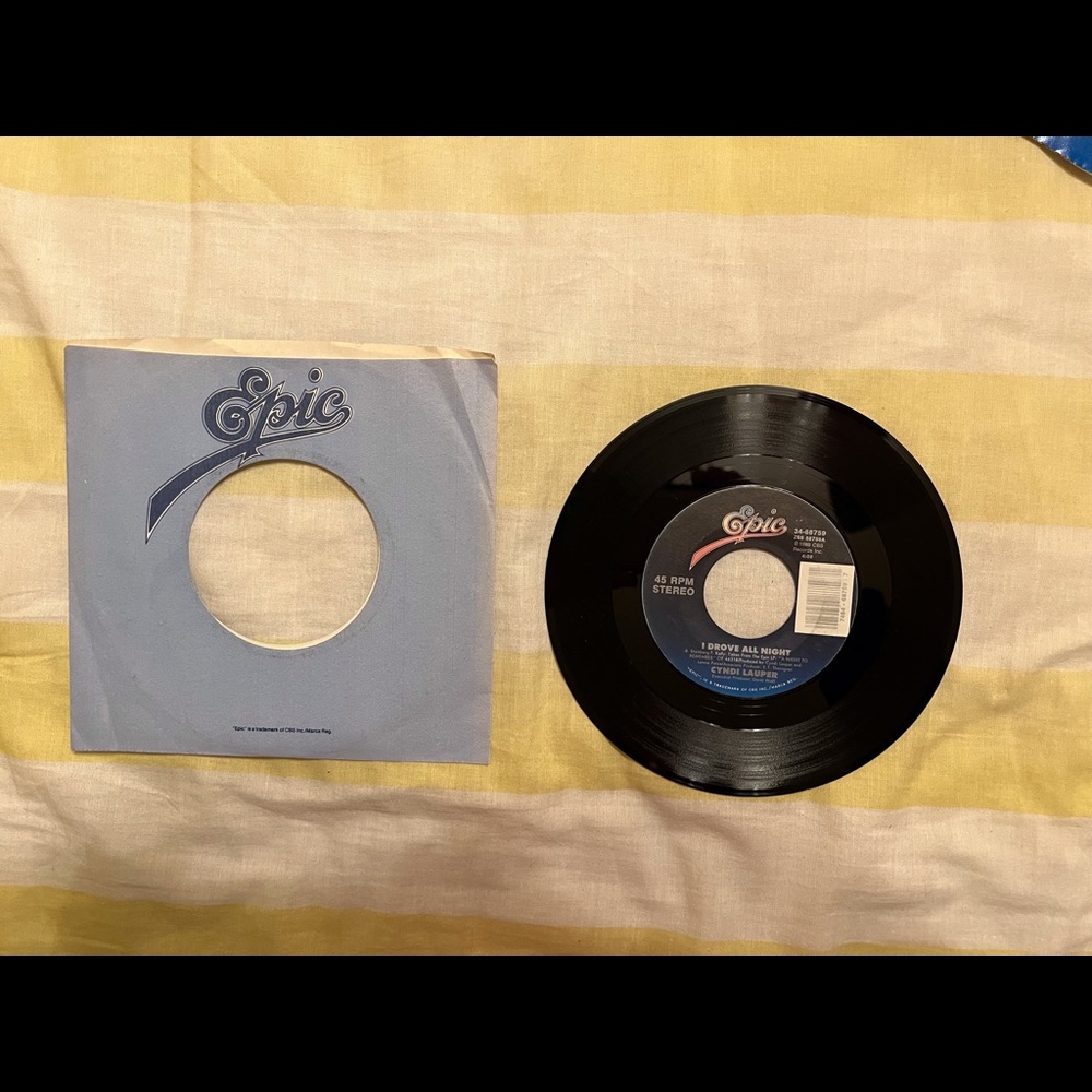 Cyndi Lauper “I Drove All Night” 45 rpm Vinyl